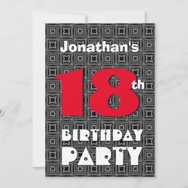 18th Birthday Modern Teen Black White Pattern A02 Invitation (Front)