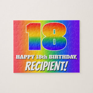 18th Birthday — Multicolored Rainbow Pattern “18” Jigsaw Puzzle