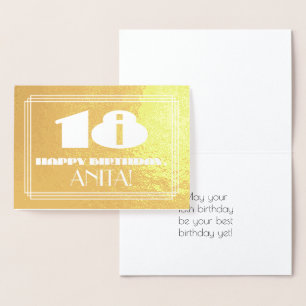 18th Birthday: Name + Art Deco Inspired Look "18" Foil Card