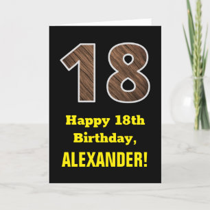 18th Birthday: Name, Faux Wood Grain Pattern "18" Card