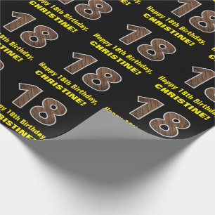 18th Birthday: Name & Faux Wood Grain Pattern "18" Wrapping Paper
