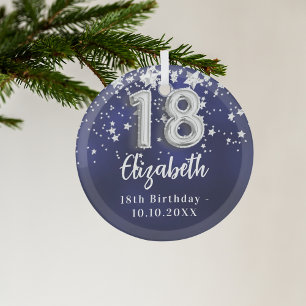 18th birthday navy blue silver stars glass tree decoration