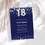 18th birthday navy blue silver stars invitation<br><div class="desc">A modern,  stylish and glamourous invitation for a 18th birthday party.  A navy blue background,  decorated with faux silver stars. Personalise and add your name and party details.  Number 18 is written with a balloon style font.</div>