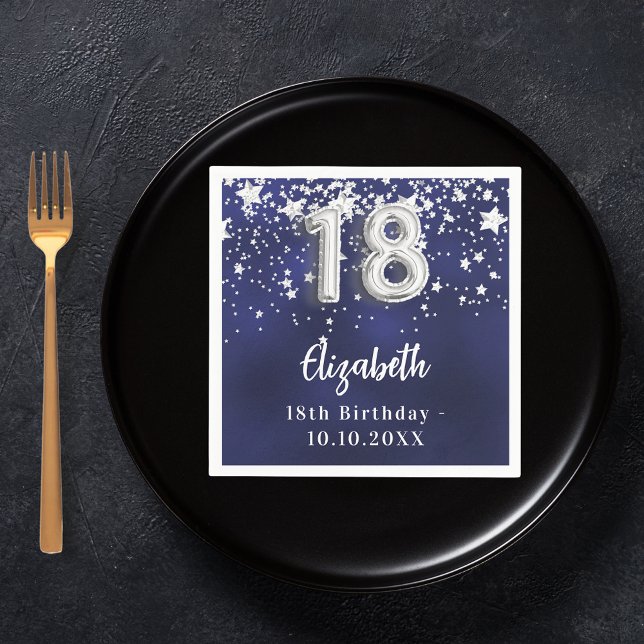 18th birthday navy blue silver stars napkin (Creator Uploaded)