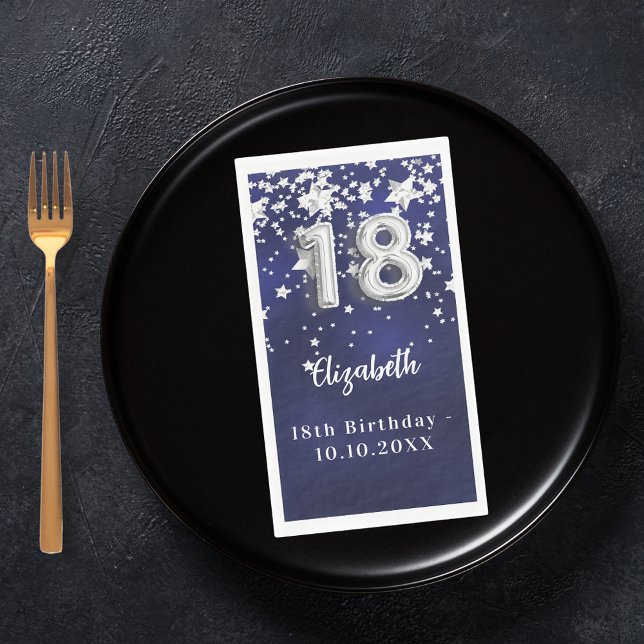 18th Birthday navy blue silver stars Napkin (Creator Uploaded)