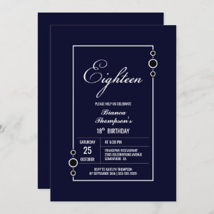 18th Birthday Navy Blue with White Frame Party Invitation