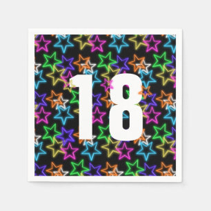 18th Birthday Neon Stars On Black Napkin