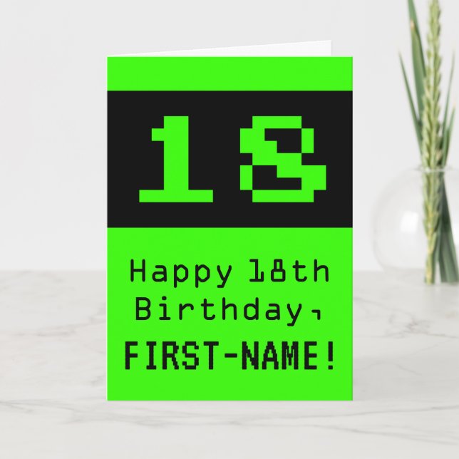 18th Birthday: Nerdy / Geeky Style "18" and Name Card (Front)