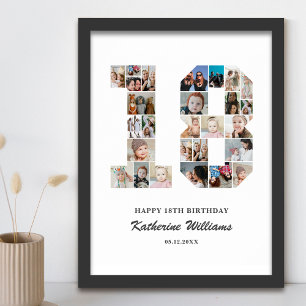 18th Birthday Number 18 Custom Photo Collage Poster