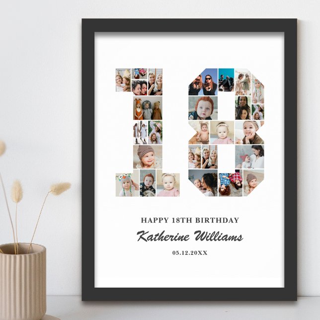 18th Birthday Number 18 Custom Photo Collage Poster (Creator Uploaded)