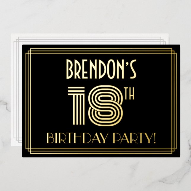 18th Birthday Party — Art Deco Style “18” + Name (Front/Back)