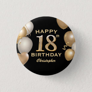 18th Birthday Party Black and Gold Balloons 3 Cm Round Badge