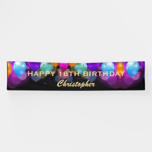 18th Birthday Party Black and Gold Balloons Banner