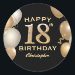 18th Birthday Party Black and Gold Balloons Classic Round Sticker<br><div class="desc">18th Birthday Party Black and Gold Balloons and Confetti Sticker. For further customisation,  please click the "Customise it" button and use our design tool to modify this template.</div>