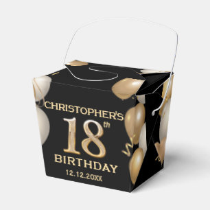 18th Birthday Party Black and Gold Balloons Favour Box