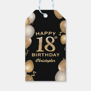 18th Birthday Party Black and Gold Balloons Gift Tags