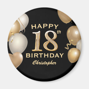 18th Birthday Party Black and Gold Balloons Magnet