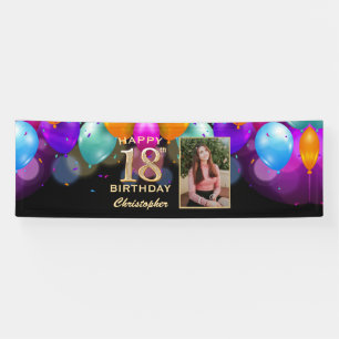 18th Birthday Party Black and Gold Balloons Photo Banner