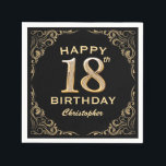 18th Birthday Party Black and Gold Glitter Frame Napkin<br><div class="desc">18th Birthday Party Black and Gold Glitter Frame Napkins. For further customisation,  please click the "Customise it" button and use our design tool to modify this template.</div>