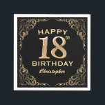 18th Birthday Party Black and Gold Glitter Frame Napkin<br><div class="desc">18th Birthday Party Black and Gold Glitter Frame Napkins. For further customisation,  please click the "Customise it" button and use our design tool to modify this template.</div>