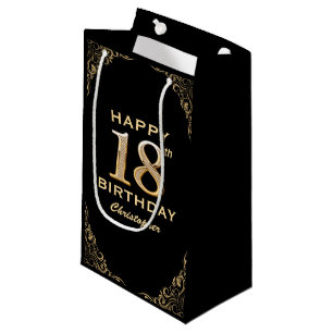 18th Birthday Party Black and Gold Glitter Frame Small Gift Bag