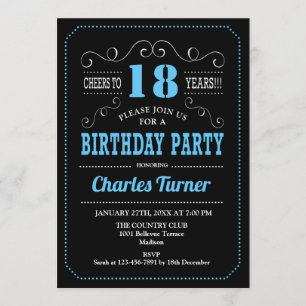 18th Birthday Party - Black Blue Invitation