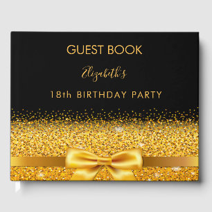 18th birthday party black gold bow glam sparkle guest book