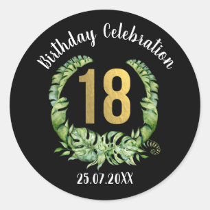 18th Birthday Party black gold Classic Round Sticker