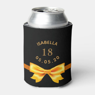 18th birthday party black gold monogram can cooler