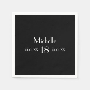 18th birthday party black white name simple napkin