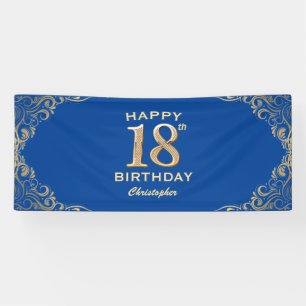 18th Birthday Party Blue and Gold Glitter Frame Banner