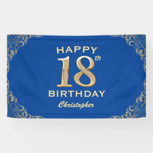 18th Birthday Party Blue and Gold Glitter Frame Banner