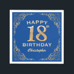 18th Birthday Party Blue and Gold Glitter Frame Napkin<br><div class="desc">18th Birthday Party Blue and Gold Glitter Frame Napkins. For further customisation,  please click the "Customise it" button and use our design tool to modify this template.</div>