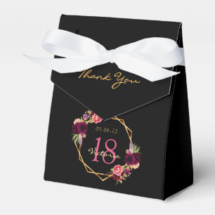 18th Birthday party burgundy gold geometric floral Favour Box