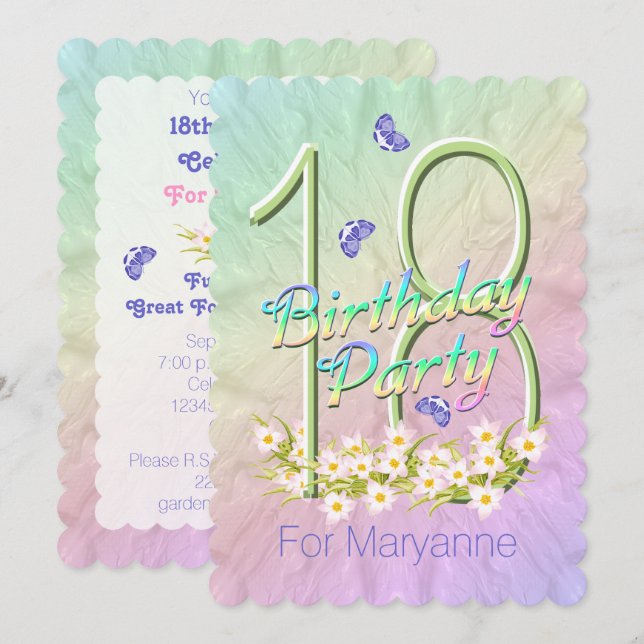 18th Birthday Party Butterfly Garden Invitation (Front/Back)