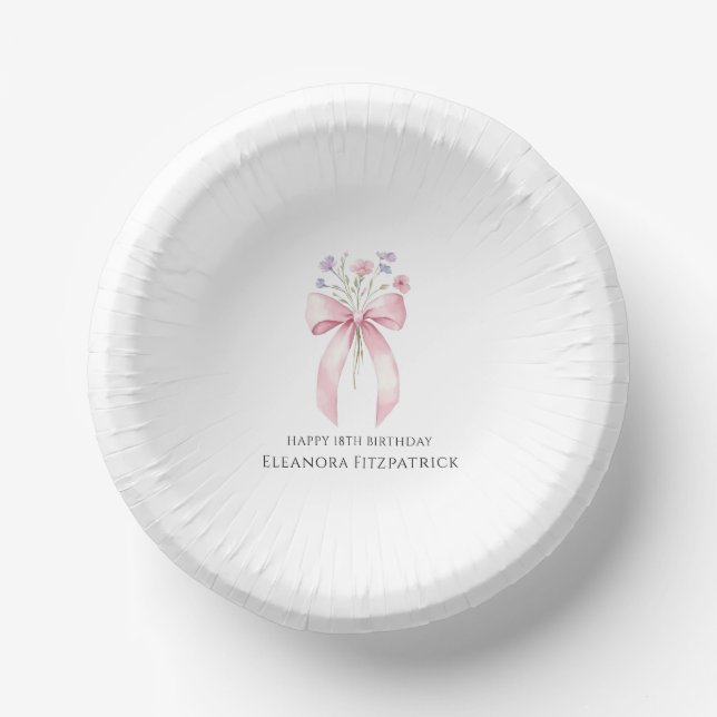 18th Birthday Party Custom Bow Wildflower Paper Plate (Front)