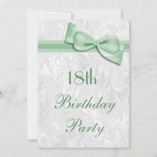 18th Birthday Party Damask and Faux Bow Invitation