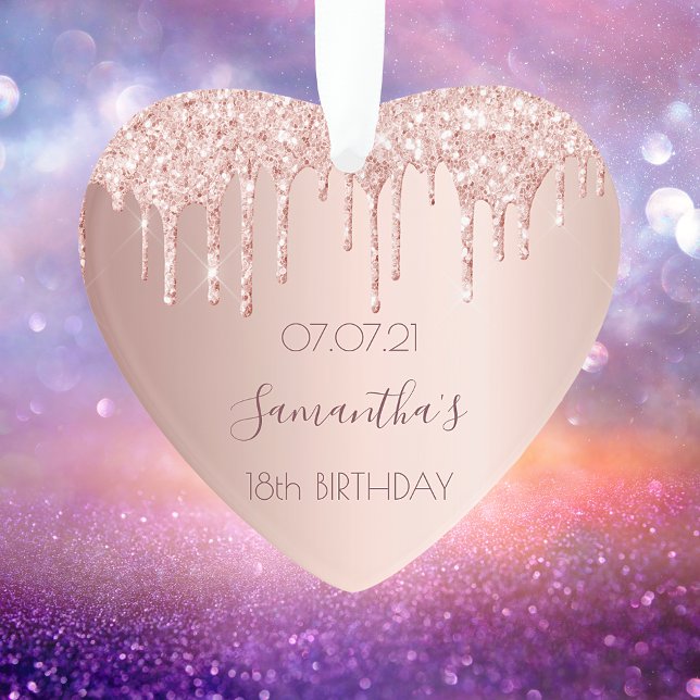 18th birthday party decor rose gold glitter ornament (Creator Uploaded)