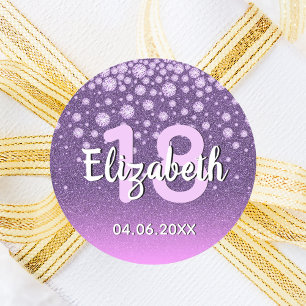 18th birthday party diamonds glitter purple pink classic round sticker