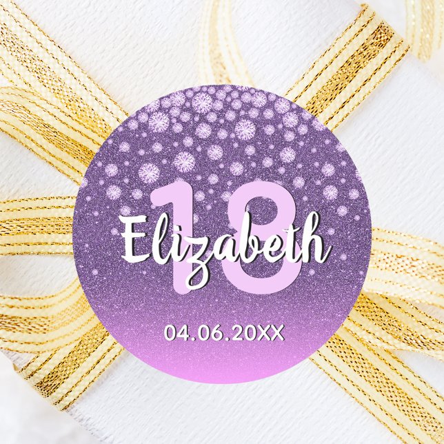 18th birthday party diamonds glitter purple pink classic round sticker (Creator Uploaded)