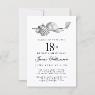 18th Birthday Party Elegant Black White Golf Invitation