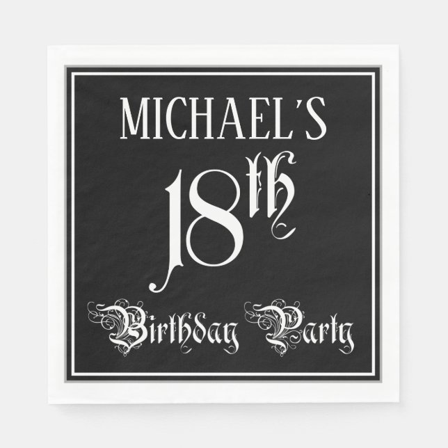 18th Birthday Party — Fancy Script + Custom Name Napkin (Front)