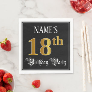 18th Birthday Party — Fancy Script, Faux Gold Look Napkin