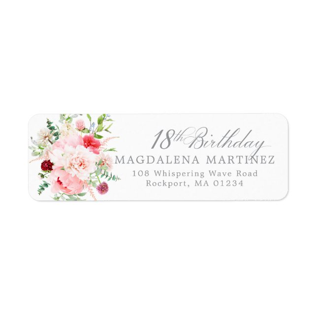 18th Birthday Party Floral Return Address Label (Front)