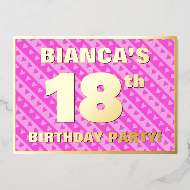 18th Birthday Party — Fun Pink Hearts and Stripes (Front)
