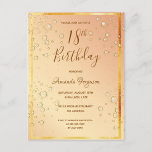 18th birthday party gold bubbles glam invitation postcard