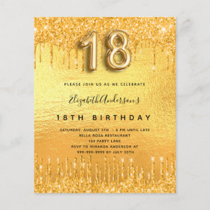 18th birthday party gold glitter invitation