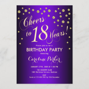 18th Birthday Party - Gold Purple Invitation