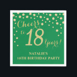 18th Birthday Party Green and Gold Diamond Napkins<br><div class="desc">18th Birthday Party Invitation with Green and Gold Glitter Diamond Background. Gold Confetti. Adult Birthday. Man or Woman Birthday. For further customisation,  please click the "Customise it" button and use our design tool to modify this template.</div>