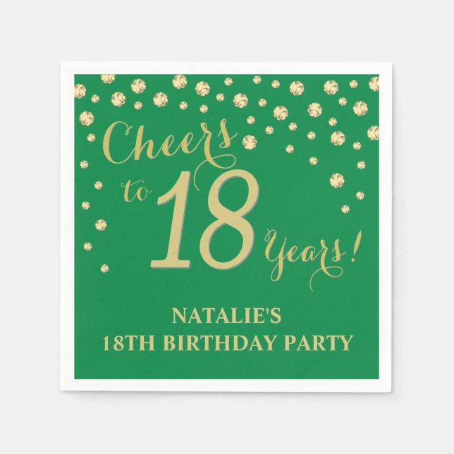 18th Birthday Party Green and Gold Diamond Napkins (Front)
